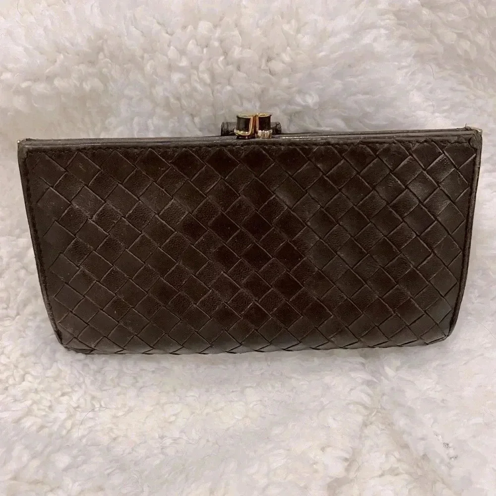 AS-IS Bottega Veneta French Purse Wallet Brown USED